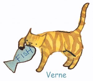 Verne with fish card and name